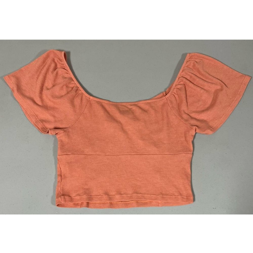 American Eagle Orange Solid Flounce Sleeve Crop T… - image 5